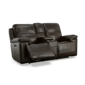 Fenwick Leather Power Loveseat w/Console & Power Headrests