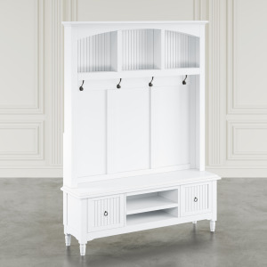 Westport Modern Farmhouse Hall Tree With Storage Bench - White