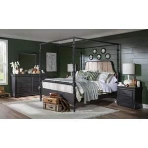 Vintage Market Complete Bobbin Post Canopy Bed - Queen