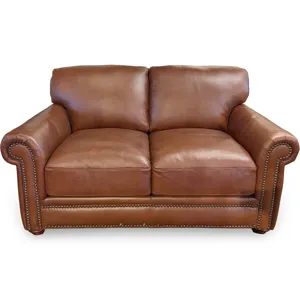 London Walnut Leather Loveseat
