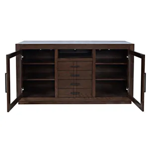 Auburn Hills 50" Contemporary Media Console With Tempered Glass Doors, Drawers And Adjustable Shelv