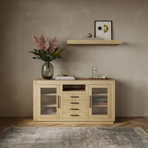 Auburn Hills 50" Contemporary Media Console With Tempered Glass Doors, Drawers And Adjustable Shelv