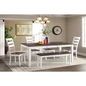 Kona 6 Piece Dining Set w/ Bench - White