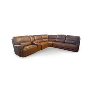 London Walnut Leather 6 Piece Power Reclining Sectional