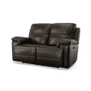 Fenwick Leather Power Reclining Loveseat with Power Headrests - Dark Brown