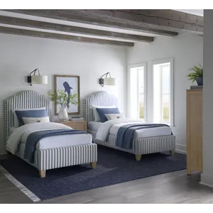 Tide & Timber-Clear Oak Blue Stripe Upholstered Headboard - Twin