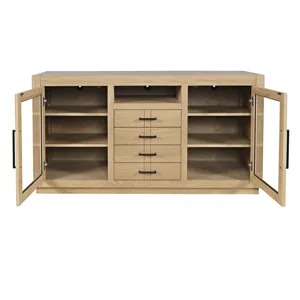 Auburn Hills 70" Contemporary Media Console With Tempered Glass Doors, Drawers And Adjustable Shelv
