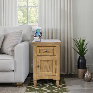 Brentwood Modern Transitional USB Charging End Table With Storage Cabinet