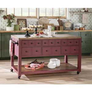 Vintage Market Kitchen Island 6 Drw W/Casters