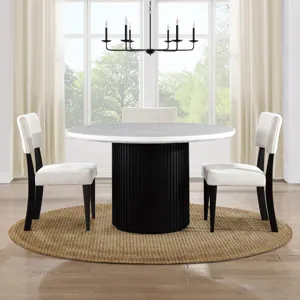 Colvin 5-Piece 52" Round White Marble Dining Set, Black