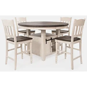 Madison County Counter Height 5 Piece Round Adjustable Dining Set w/ Stools - Vintage White