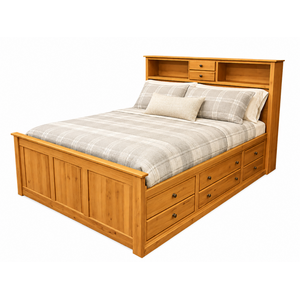 Shaker Bookcase Queen Storage Bed - Natural