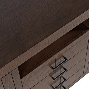 Auburn Hills 70" Contemporary Media Console With Tempered Glass Doors, Drawers And Adjustable Shelv