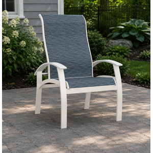 Belle Isle Sling Outdoor Arm Chair w/ Multi-Position Back - Snow / Nimbus Ocean