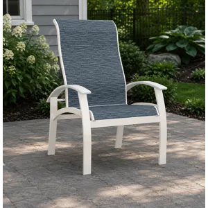 Belle Isle Sling Outdoor Arm Chair w/ Multi-Position Back - Snow / Nimbus Ocean