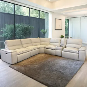 Oslo Pebble Leather 6 PC Power Reclining Sectional