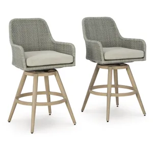 Seton Creek Outdoor Bar Height Barstool with Cushion (Set of 2)