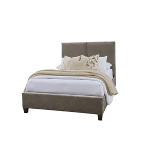Joinery-Espresso Oak Upholstered Bed-Brindle Grey - Queen