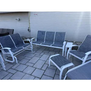 Belle Isle Sling Three-Seat Sofa - Snow / Nimbus Ocean