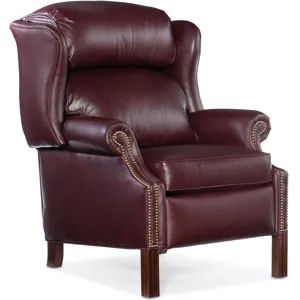 Chippendale Leather Reclining Wing Chair - Wine