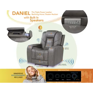 Daniel Triple Power Leather Recliner with Speakers, Heat & Massage