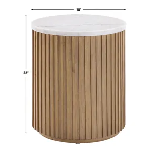 Colvin White Marble Top End Table, Toffee Finish