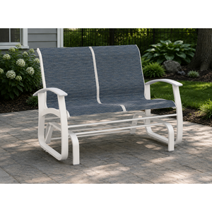 Belle Isle Sling Two-Seat Outdoor Glider - Snow / Nimbus Ocean