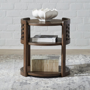 Warren Park Small Round Basketweave Accent Table - Coffee Brown