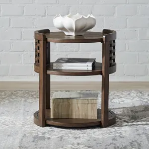 Warren Park Small Round Basketweave Accent Table - Coffee Brown