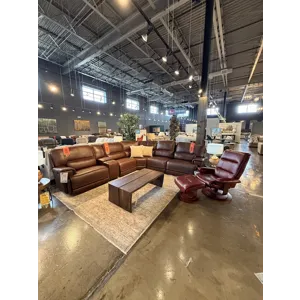 London Walnut Leather 6 Piece Power Reclining Sectional