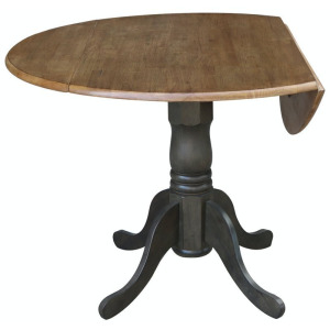 Round Drop Leaf Pedestal Table in Hickory & Coal