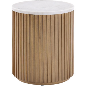 Colvin White Marble Top End Table, Toffee Finish