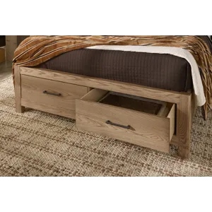 Lodge &amp; Loft-Blond Oak Radius Poster Bed With Footboard Storage - Queen