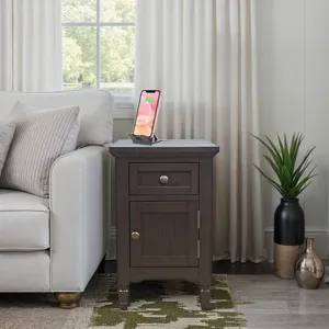 Brentwood Modern Transitional USB Charging End Table With Storage Cabinet
