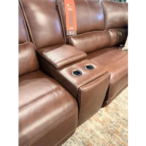 London Walnut Leather 6 Piece Power Reclining Sectional