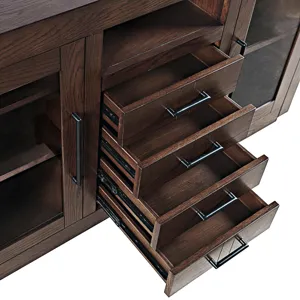 Auburn Hills 70" Contemporary Media Console With Tempered Glass Doors, Drawers And Adjustable Shelv