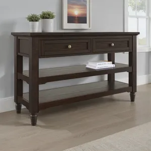 Brentwood Modern Transitional 50" Sofa Console Table With Drawers And Storage Shelves