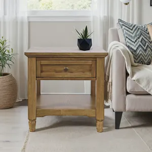 Brentwood Modern Transitional 24" Square End Table With Drawer And Storage Shelf