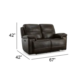 Fenwick Leather Power Reclining Loveseat with Power Headrests - Dark Brown