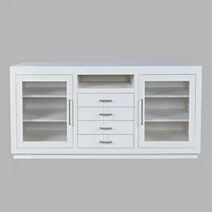 Auburn Hills 60" Contemporary Media Console With Tempered Glass Doors, Drawers And Adjustable Shelv