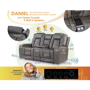 Daniel Triple Power Leather Sofa w/ Speakers, Heat & Massage