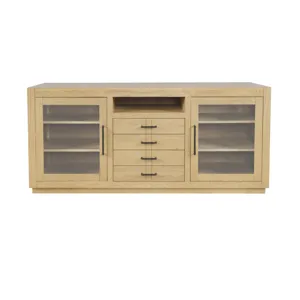 Auburn Hills 70" Contemporary Media Console With Tempered Glass Doors, Drawers And Adjustable Shelv