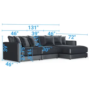 Remington 3 Piece Sectional Sofa Chaise - Slate