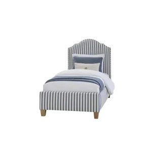 Tide & Timber-Clear Oak Blue Stripe Upholstered Headboard - Twin