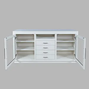 Auburn Hills 60" Contemporary Media Console With Tempered Glass Doors, Drawers And Adjustable Shelv