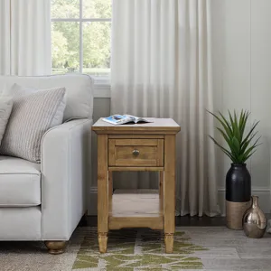 Brentwood Modern Transitional Chairside End Table With Drawer And Storage Shelf