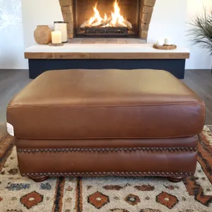 London Walnut Leather Ottoman