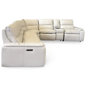 Oslo Pebble Leather 6 PC Power Reclining Sectional