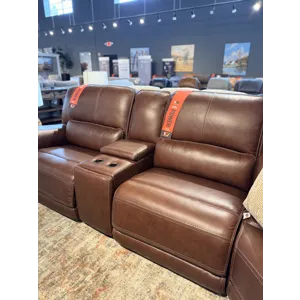 London Walnut Leather 6 Piece Power Reclining Sectional