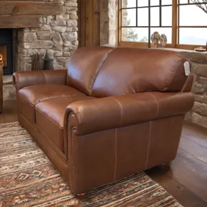 London Walnut Leather Loveseat
